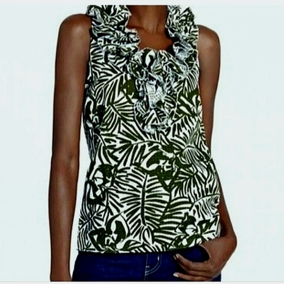 kate spade Tops - Kate Spade Orchid Lucille 100% Cotton Tropics Print Ruffle Collar Sleeveless Top